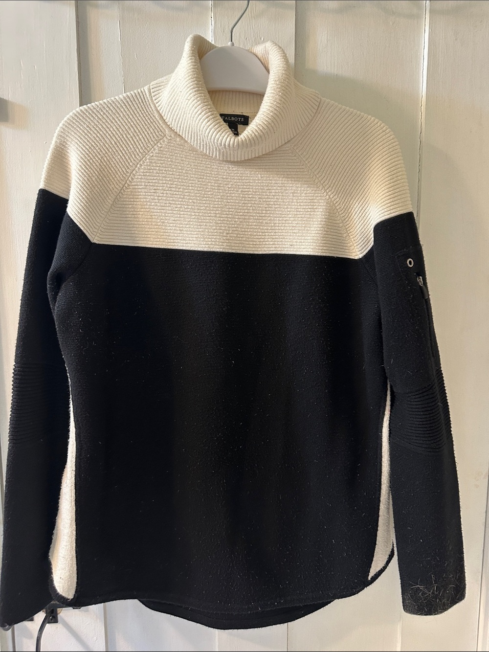 Talbots Two-Tone Black and Cream Turtleneck Sweater